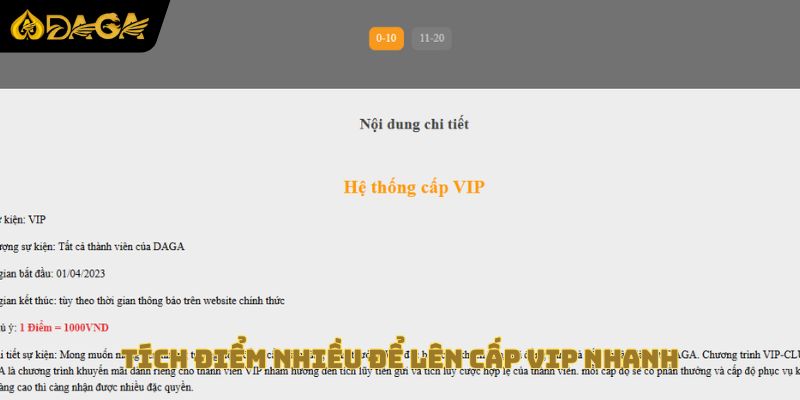 Tích điểm nhiều để lên cấp DAGA VIP nhanh